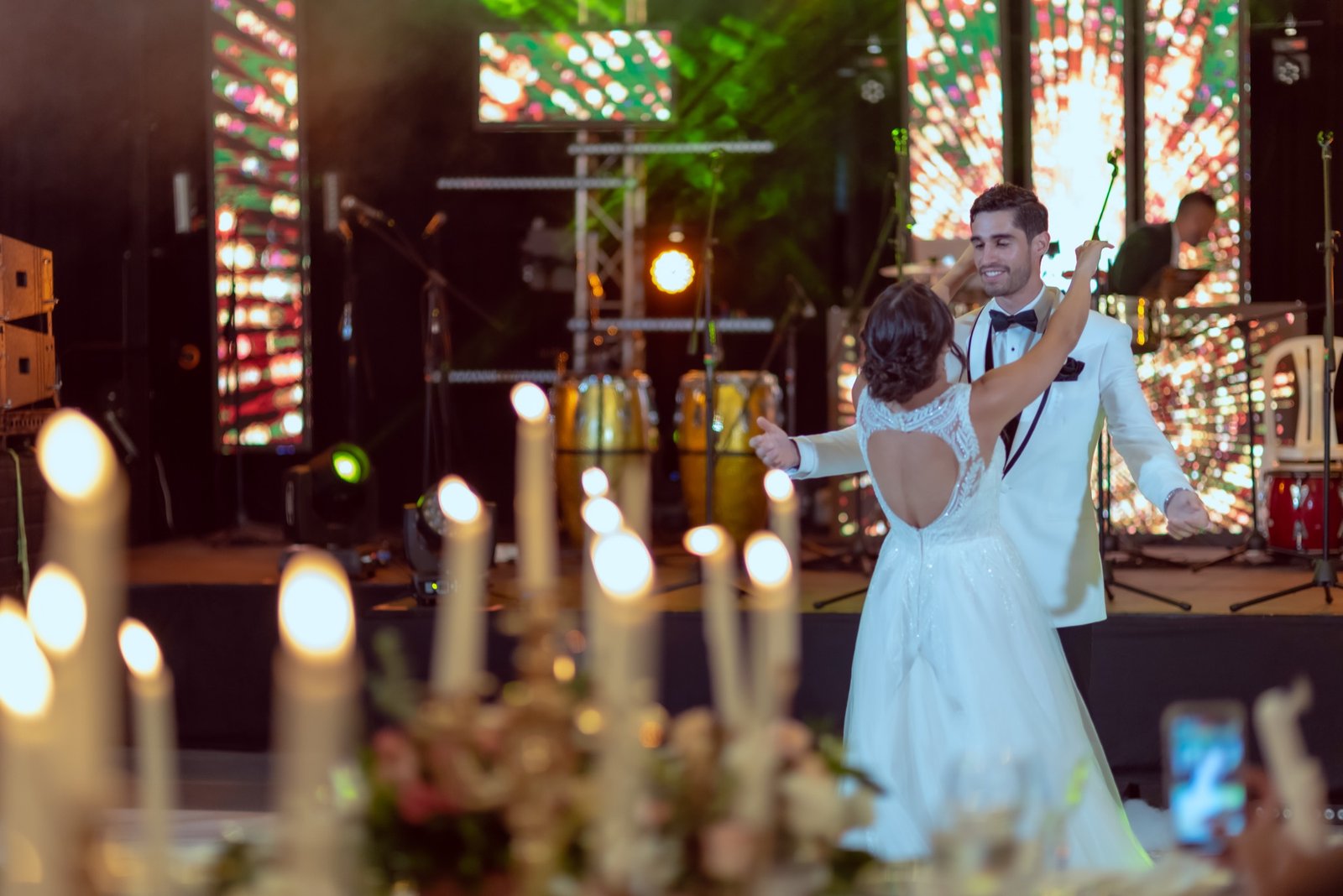 First dance produced with LED wall, stage lighting and live band